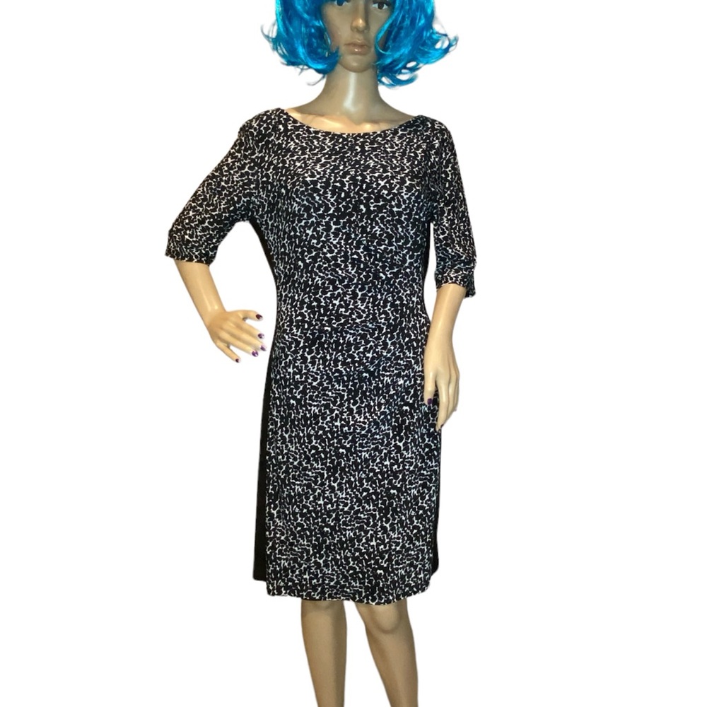 Lauren Ralph Lauren Elbow Sleeve Side Ruched Animal Print Dress Size 10 EUC